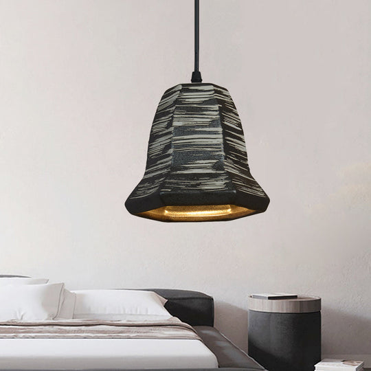 Industrial Black Ceramic Pendant Light For Restaurant - 1-Head Cylinder/Urn Style