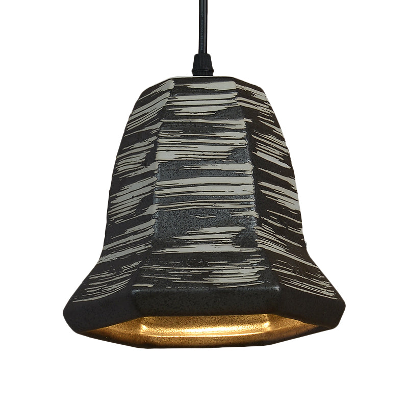 Industrial Black Ceramic Pendant Light For Restaurant - 1-Head Cylinder/Urn Style
