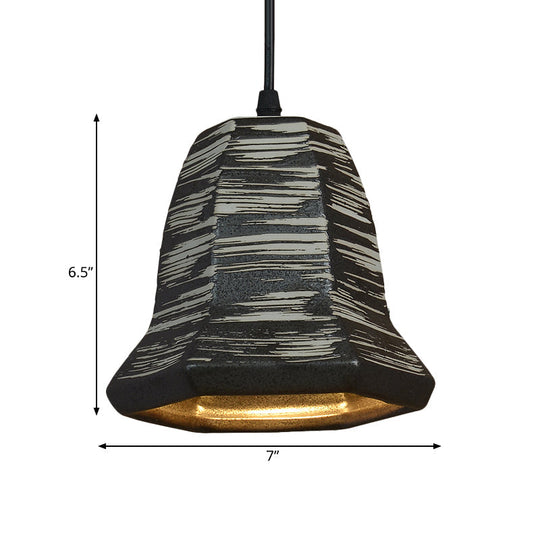 Industrial Black Ceramic Pendant Light For Restaurant - 1-Head Cylinder/Urn Style