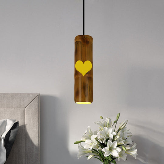 Bamboo Etched Hanging Light Kit - 1 Pendant For Dining Room Ceiling Brown / C