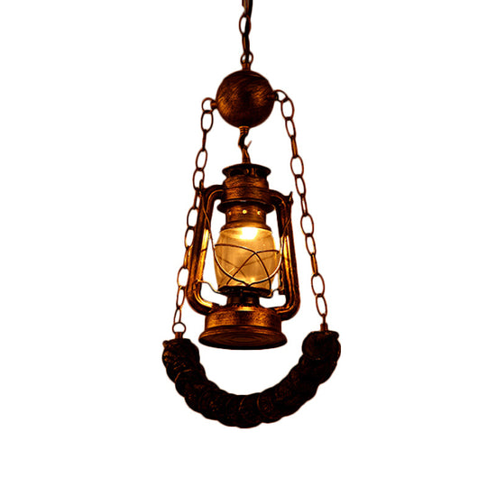 Industrial Style Pendant Lighting: Clear Glass Brass Hanging Lamp Kit with Kerosene & Resin Curved Beam