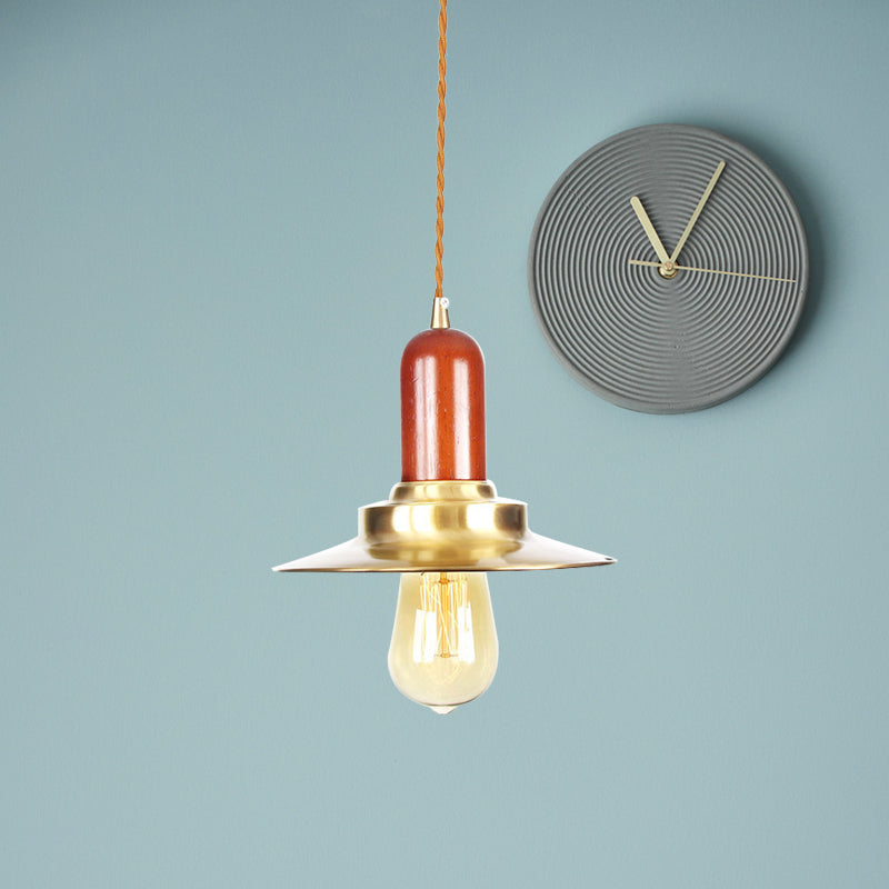 Luminaire suspendu industriel doré - Luminaire à ampoule de forme plate avec finition métallique pour une suspension au plafond élégante