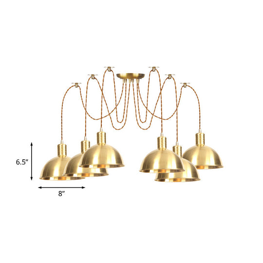 Industrial Domed Metallic Swag Pendant Light Fixture - Gold, 2/3/4-Lights for Clothes Shops