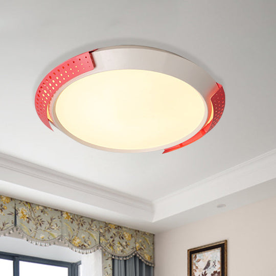 Modernist LED Pink/Gold Round Metal Ceiling Fixture with Hollow Design, 16"/19.5"/23.5" W