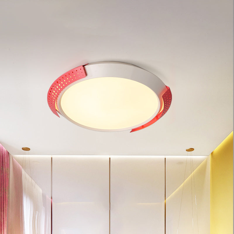 Modernist LED Pink/Gold Round Metal Ceiling Fixture with Hollow Design, 16"/19.5"/23.5" W