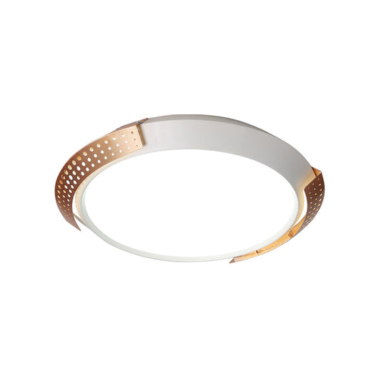 Modernist LED Pink/Gold Round Metal Ceiling Fixture with Hollow Design, 16"/19.5"/23.5" W