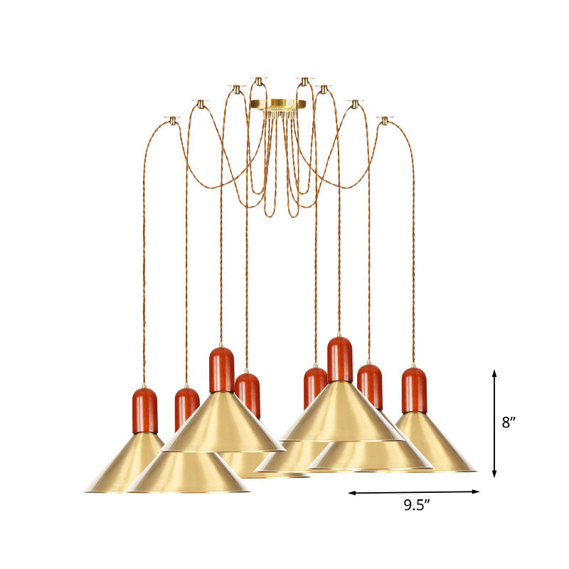 Cone Multi-Pendant Chandelier With Industrial-Style Gold Finish Swag Hanging Light Kit (2/4/3 Heads)