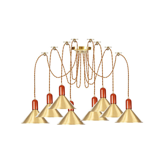 Industrial-Style Gold Finish Cone Pendant Chandelier with Multi-Head Design - Swag Hanging Light Kit (2/4/3 Heads)