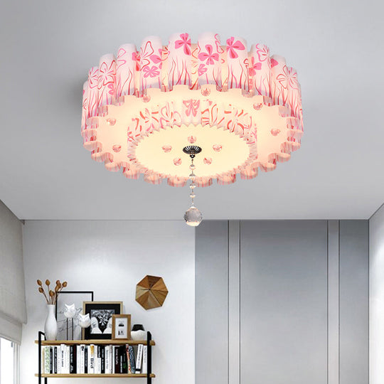 Acrylic Dual-Layered Flushmount Countryside LED Ceiling Lamp for Restaurants with Crystal Ball - Pink/Purple
