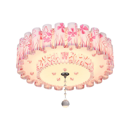 Acrylic Dual-Layered Flushmount Countryside LED Ceiling Lamp for Restaurants with Crystal Ball - Pink/Purple