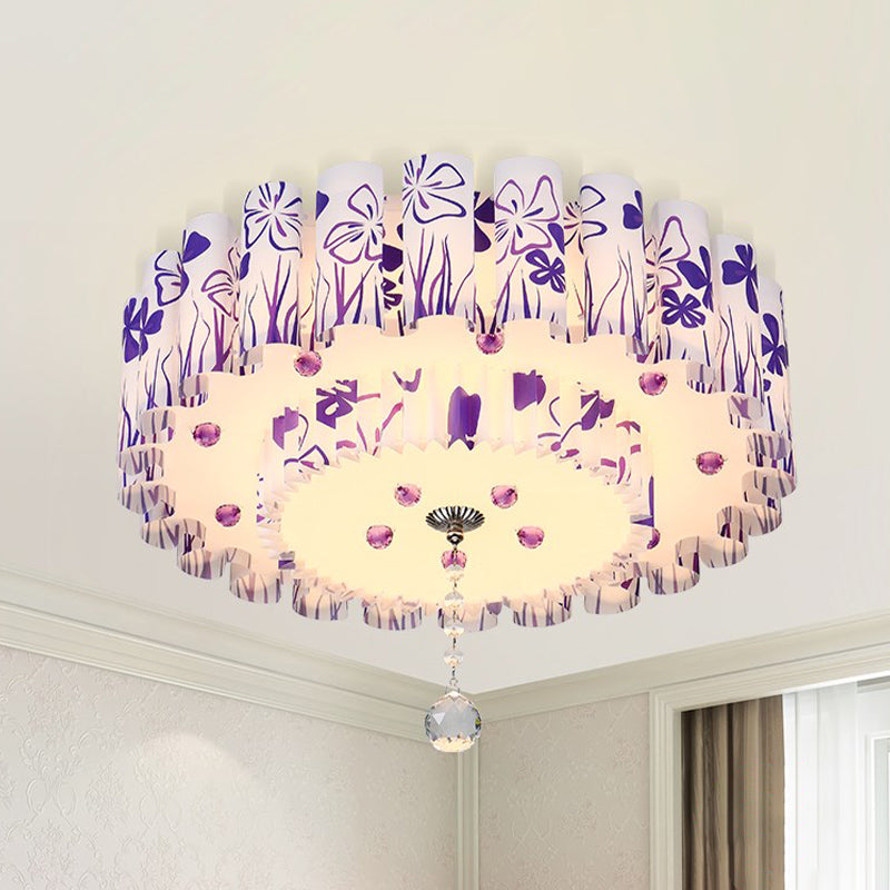 Acrylic Dual-Layered Flushmount Countryside LED Ceiling Lamp for Restaurants with Crystal Ball - Pink/Purple