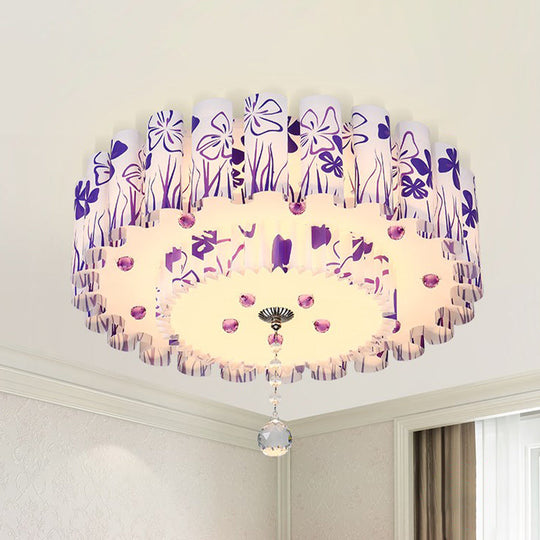 Acrylic Dual-Layered Flushmount Countryside LED Ceiling Lamp for Restaurants with Crystal Ball - Pink/Purple