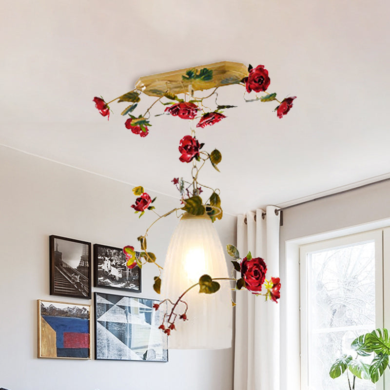 Elegant White Glass Dome Pendant Light With Romantic Red Accent - Perfect For Restaurants