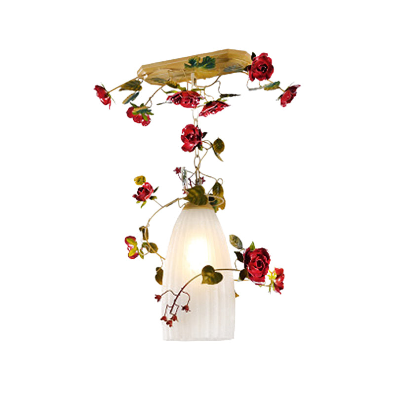 Elegant White Glass Dome Pendant Light With Romantic Red Accent - Perfect For Restaurants