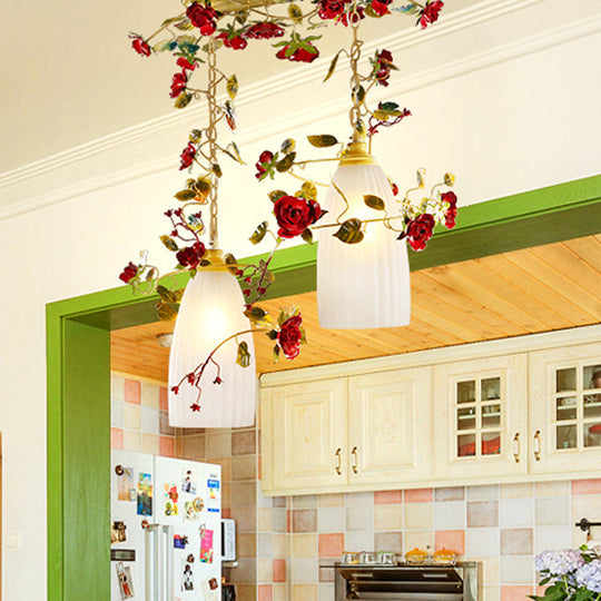 Red Cluster Pendant Ceiling Lamp With White Glass And 2/3 Lights - Elegant Country Style