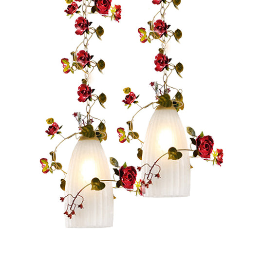 Red Cluster Pendant Ceiling Lamp With White Glass And 2/3 Lights - Elegant Country Style