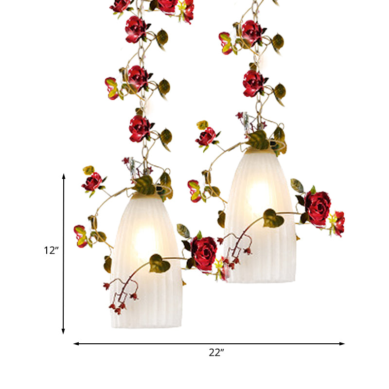 Red Cluster Pendant Ceiling Lamp With White Glass And 2/3 Lights - Elegant Country Style