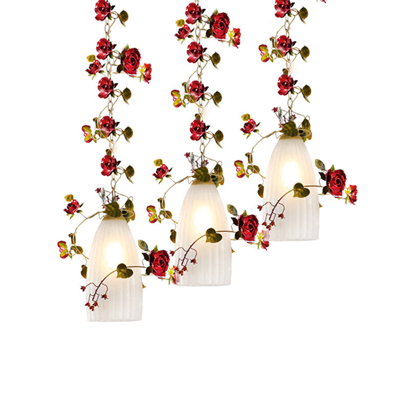 Red Cluster Pendant Ceiling Lamp With White Glass And 2/3 Lights - Elegant Country Style