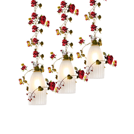 Red Cluster Pendant Ceiling Lamp With White Glass And 2/3 Lights - Elegant Country Style