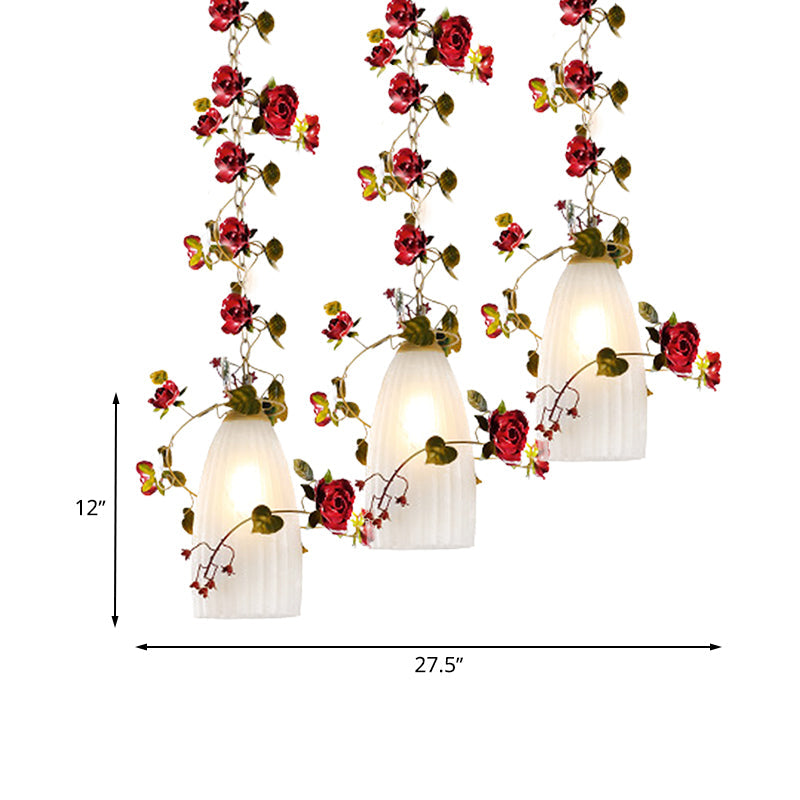 Red Cluster Pendant Ceiling Lamp With White Glass And 2/3 Lights - Elegant Country Style