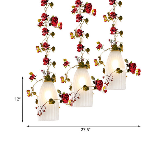 Red Cluster Pendant Ceiling Lamp With White Glass And 2/3 Lights - Elegant Country Style