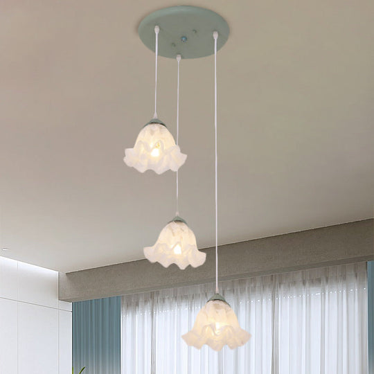 Scalloped Multi Light Pendant With White Glass Shade - 3/6-Bulb Suspension Lamp