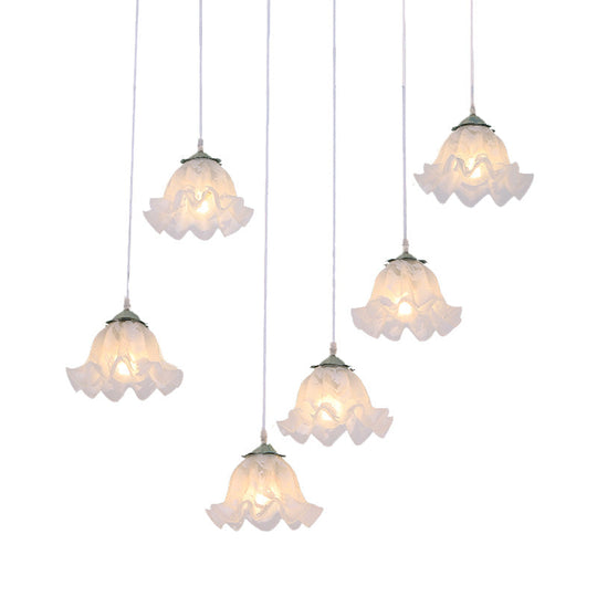 Scalloped Multi Light Pendant With White Glass Shade - 3/6-Bulb Suspension Lamp