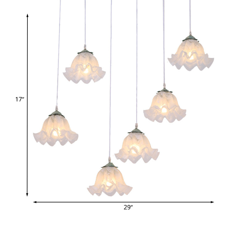 Scalloped Multi Light Pendant With White Glass Shade - 3/6-Bulb Suspension Lamp