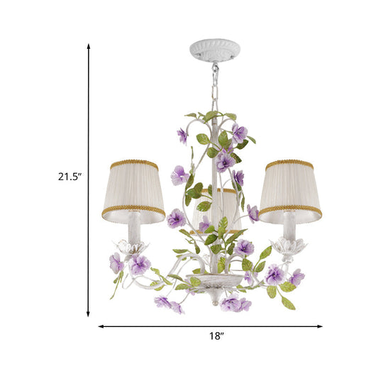 Korean Flower Bucket Fabric Chandelier - 3/6/8 Bulbs White Bedroom Pendant Light