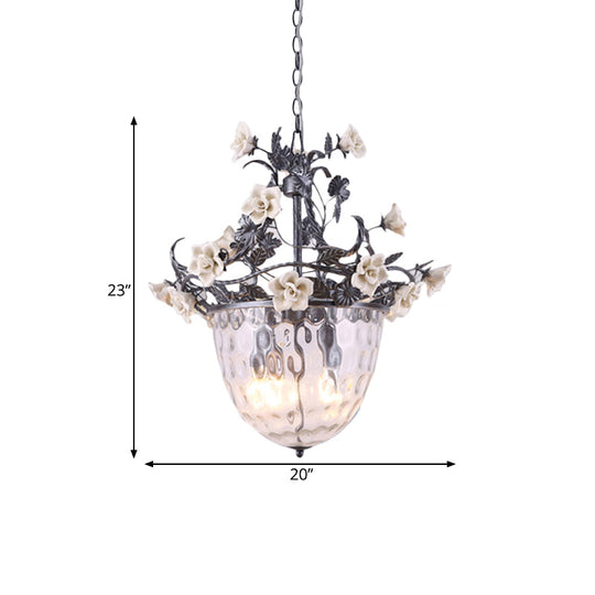 Pastoral Glass Dome Chandelier - Clear Dimple Pendant Lamp Blossom Design 3/4 Heads