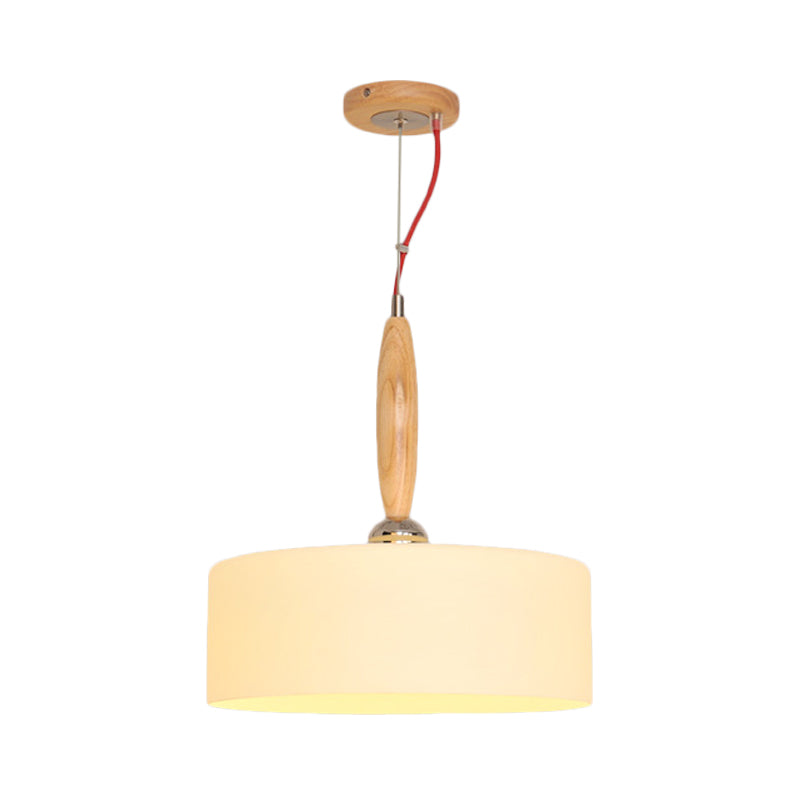 Contemporary Beige Restaurant Pendant with 1-Light Down Lighting and Drum White Glass Shade