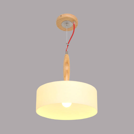 Contemporary Beige Restaurant Pendant with 1-Light Down Lighting and Drum White Glass Shade