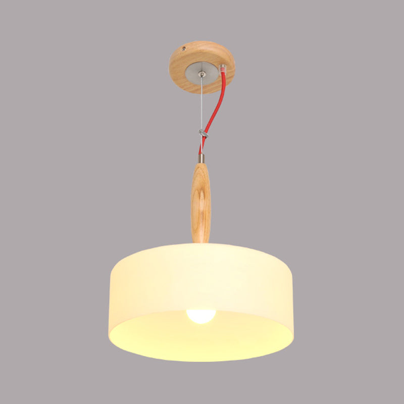 Contemporary Beige 1-Light Restaurant Pendant With White Glass Drum Shade