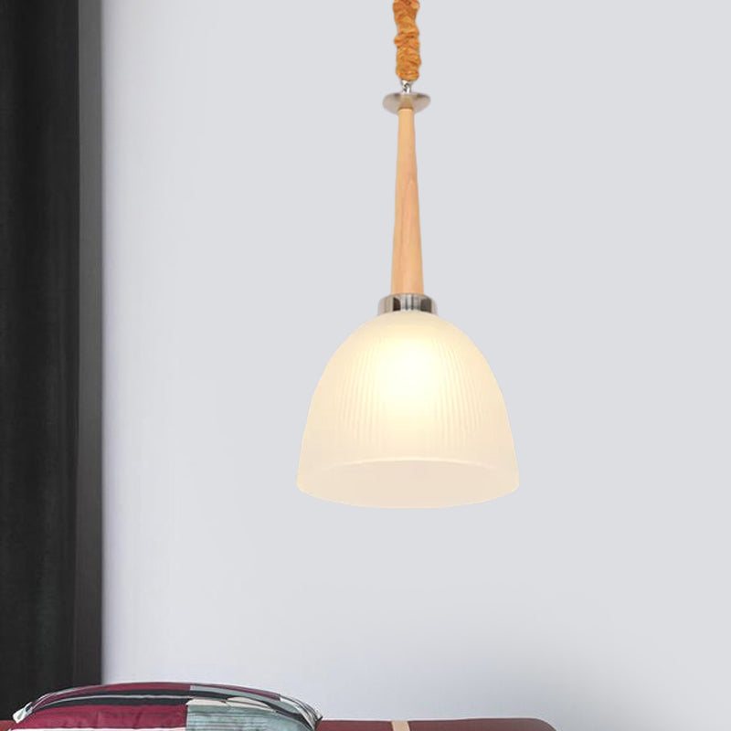 Beige Dome Pendant Light With White Glass Shade 11.5/14 Wide / 11.5