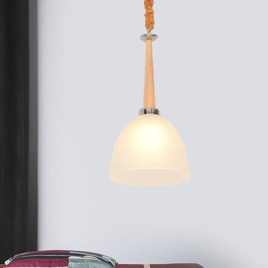 Beige Dome Pendant Light With White Glass Shade 11.5/14 Wide / 11.5