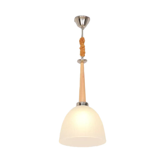 Beige Dome Pendant Lamp with Prismatic Glass Shade - 11.5"/14" Wide