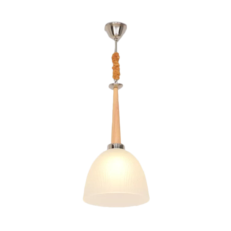 Beige Dome Pendant Light With White Glass Shade 11.5/14 Wide