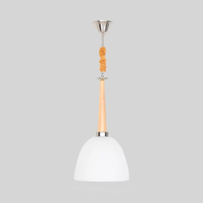 Beige Dome Pendant Light With White Glass Shade 11.5/14 Wide