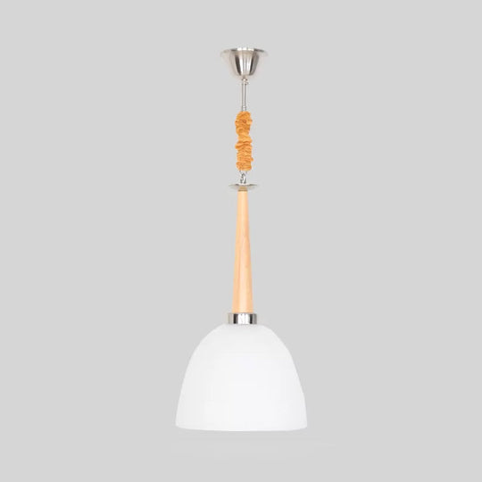 Beige Dome Pendant Light With White Glass Shade 11.5/14 Wide
