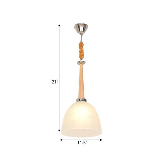 Beige Dome Pendant Lamp with Prismatic Glass Shade - 11.5"/14" Wide