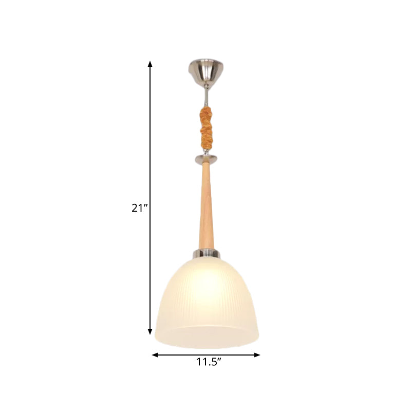 Beige Dome Pendant Light With White Glass Shade 11.5/14 Wide