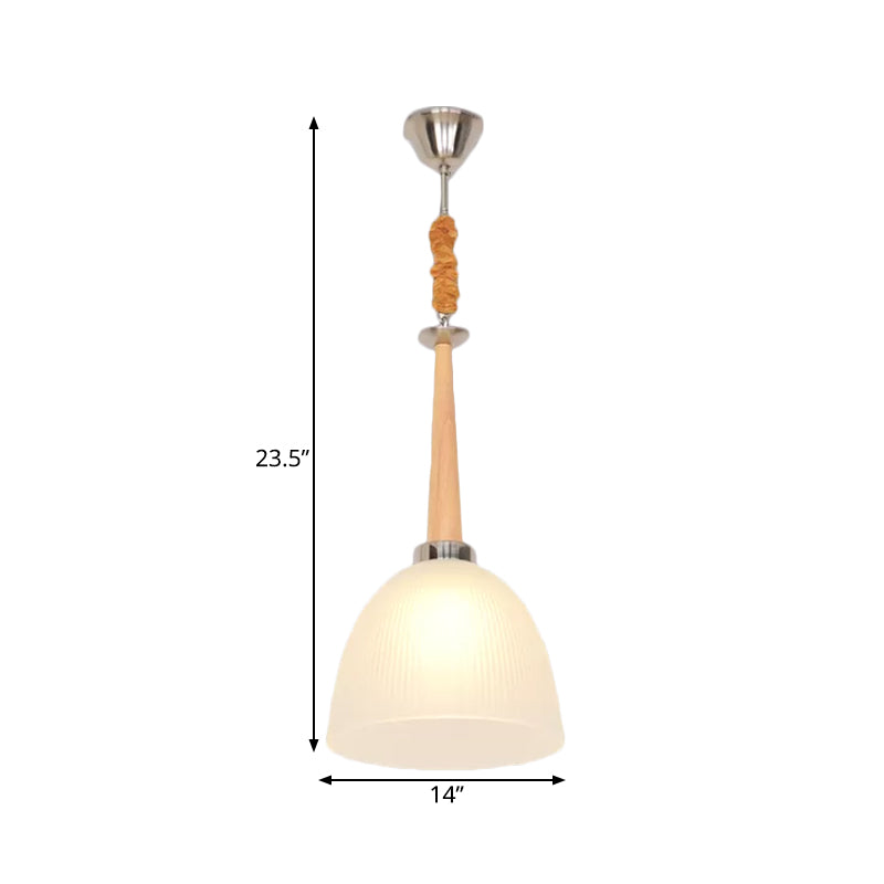 Beige Dome Pendant Lamp with Prismatic Glass Shade - 11.5"/14" Wide