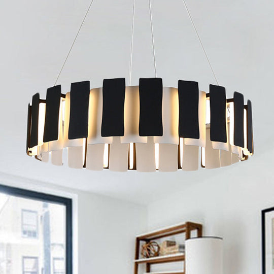 Contemporary LED Drum Chandelier Lamp - Black Rectangle Panel Hanging Light
