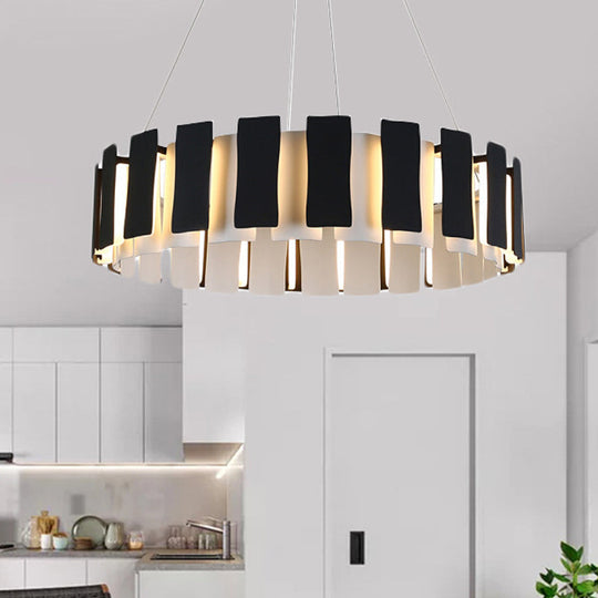Contemporary LED Drum Chandelier Lamp - Black Rectangle Panel Hanging Light