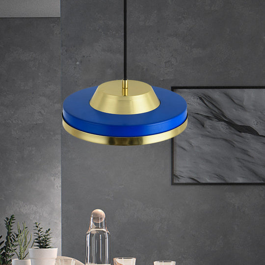 Blue And Brass Metal Flying Saucer Pendant Light With Led For Modern Bedroom Ceiling