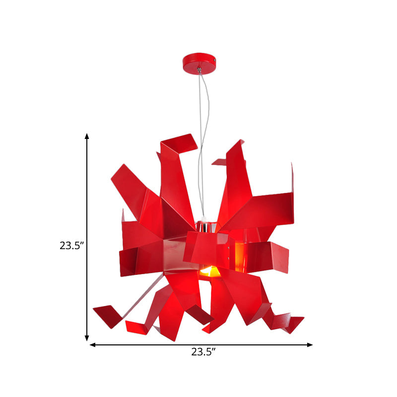 Lampe à suspension contemporaine en métal rouge avec design abstrait et 1 ampoule