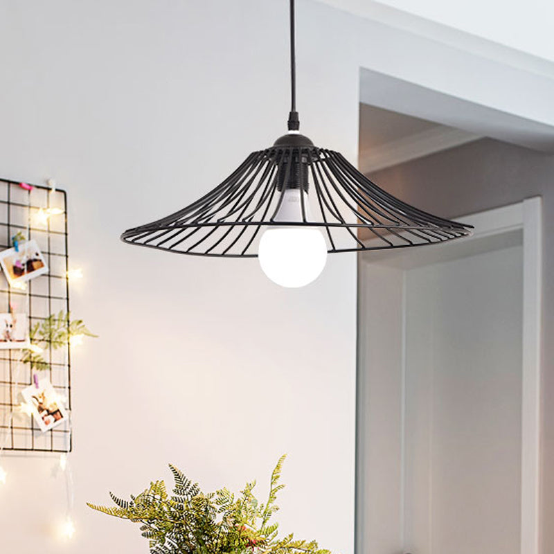 Lampe suspendue simple en forme de cage à feuilles de lotus noires - Lampe suspendue élégante en fer pour salle à manger