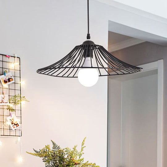Lampe suspendue simple en forme de cage à feuilles de lotus noires - Lampe suspendue élégante en fer pour salle à manger