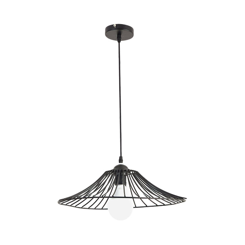 Black Lotus Leaf Cage Pendant Light - Simple Iron Hanging Lamp For Dining Room