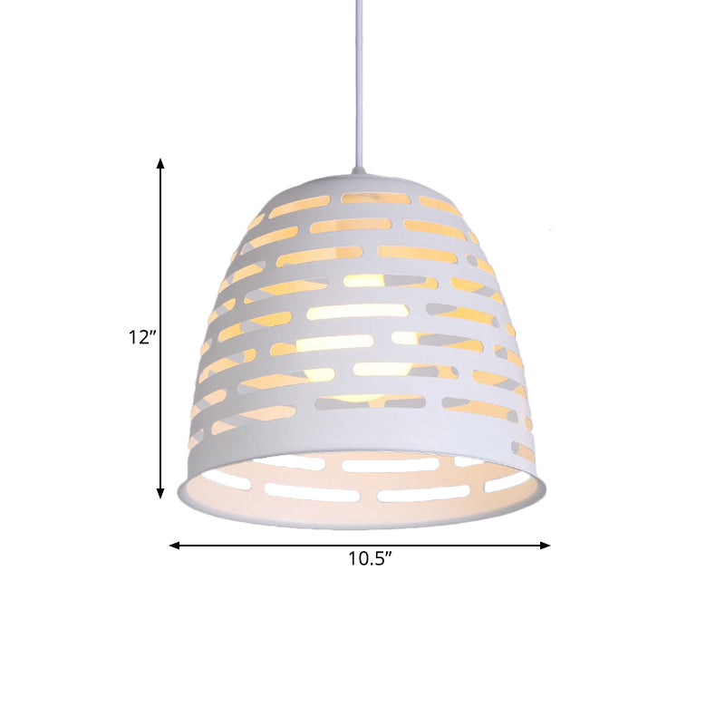 Sleek White Pendant Light With Carved Dome Iron Shade - Perfect For Restaurants Bulb Included